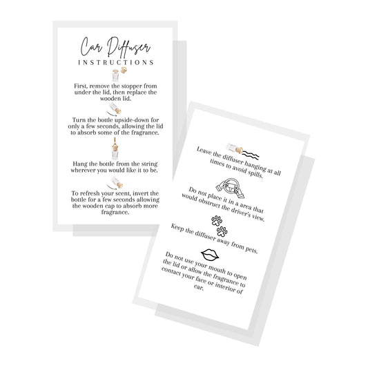 Car Diffuser Instruction Cards | Physical Printed 2" x 3.5" inches Business Card Size
