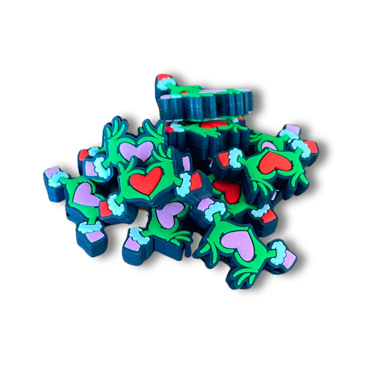 Grouch Stole Christmas Heart Hands Green Silicone Focal Bead | 12pk