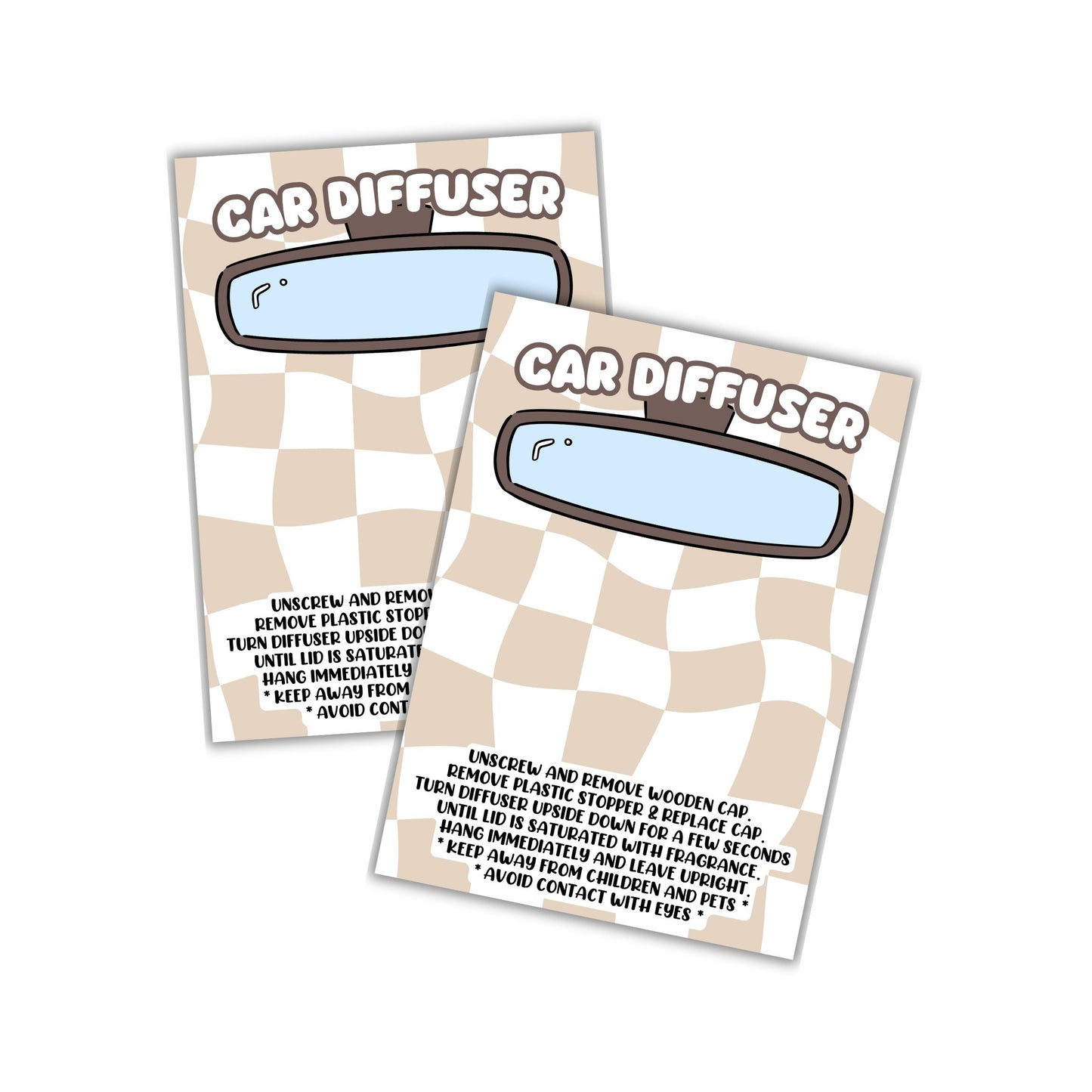Car Oil Diffuser Package Bag Insert Care Instruction Cards | 50 pk 5x7” Tan Checkered