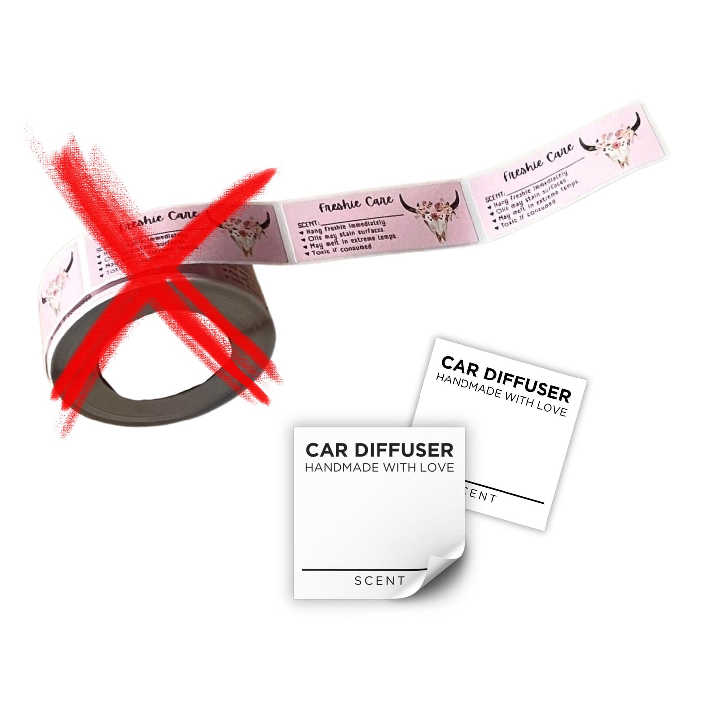 Car Oil Diffuser Hanging Bottle Scent Label | 350 pc Roll Mini 1x1” Inch Square