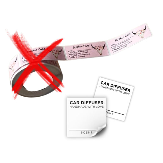 Car Oil Diffuser Hanging Bottle Scent Label | 350 pc Roll Mini 1x1” Inch Square