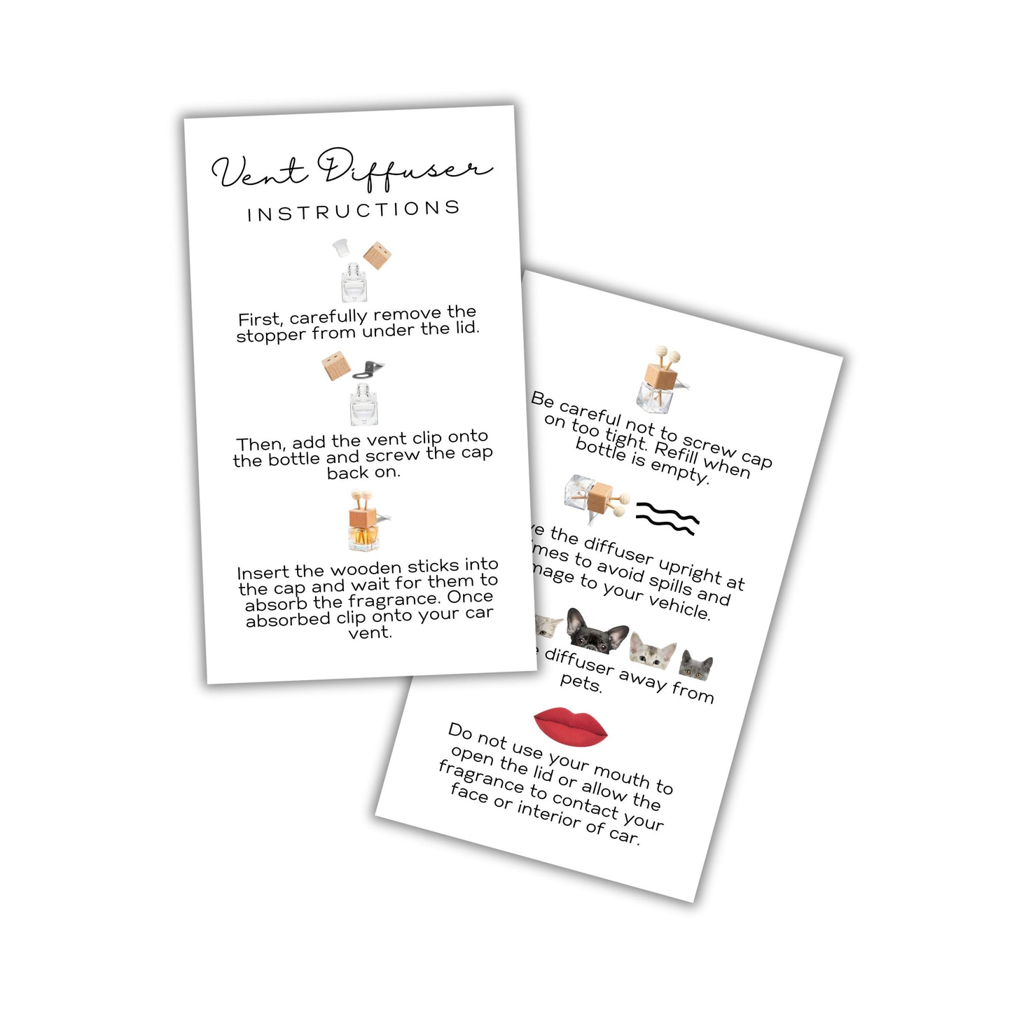 Car Vent Wood Diffuser Care Card | 50 Pack 2x3.5 inches Cards