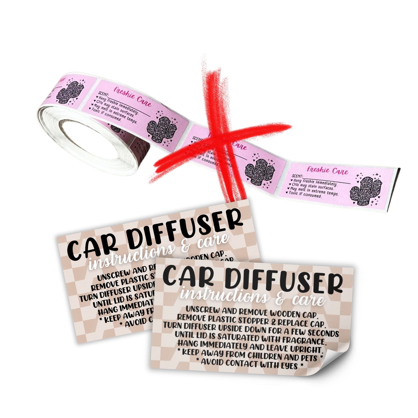 Car Oil Hanging Diffuser Care & Instructions Labels | 250 pc Roll 1.25” x 2.25”