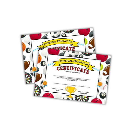 PE Physical Education Class Certificate of Outstanding Achievement 30pk 6x9”