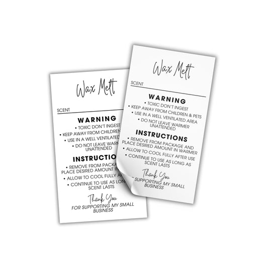 Wax Melt Instruction Warning Sticker Labels Scent Area | 2x3.5” 250 pcs per Roll Tags for Gel Squeezable Clamshell Case Homemade DIY Minimalist