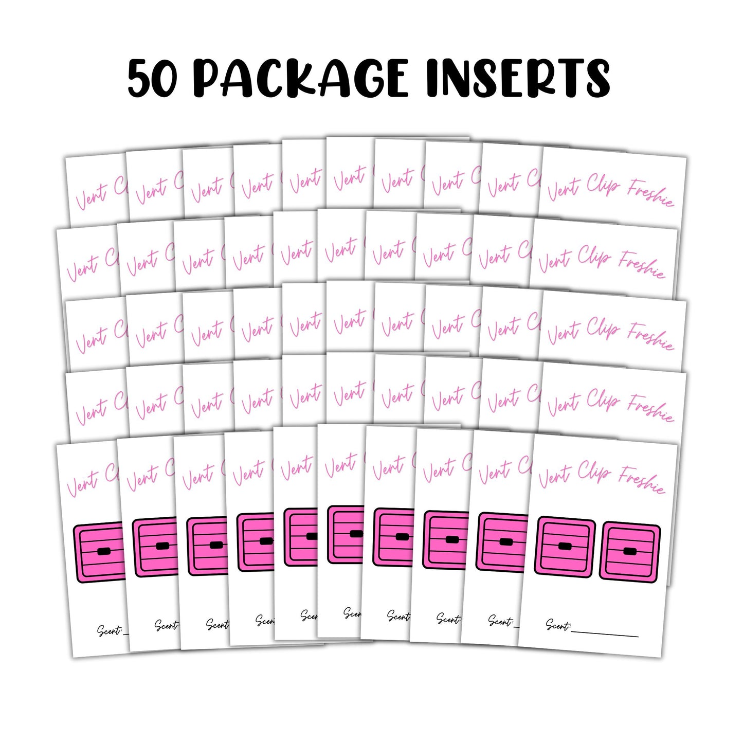 Vent Clip Freshie Package Insert Card with Card Instructions 4x6 - 50 Pack -White and Pink