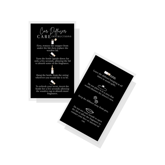 Car Hanging Diffuser Care Card | 50 Pack | Business Card Size 2x3.5" inches
