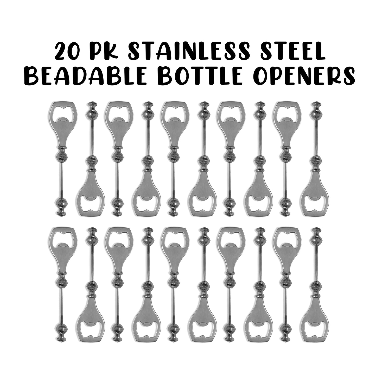 Beaded Bottle Opener Silver Stainless Steel 20pk