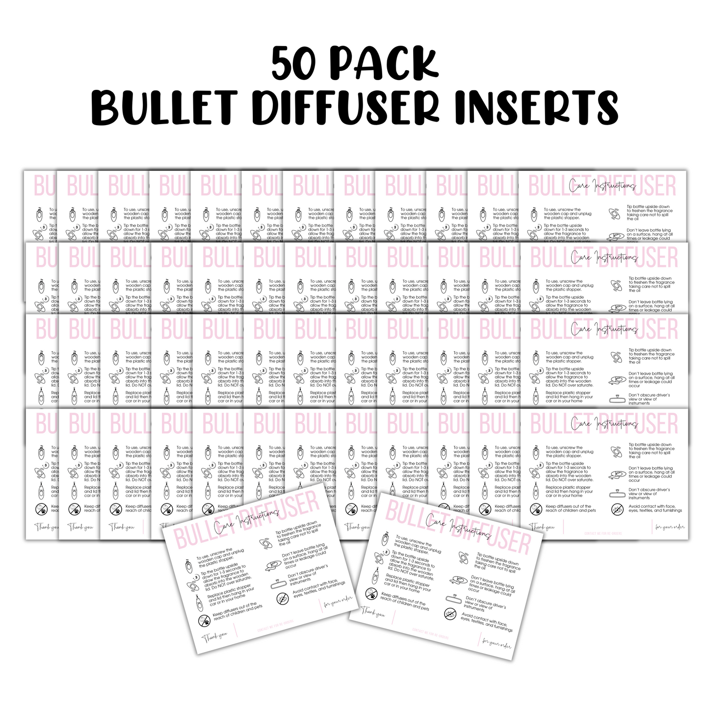 Bullet Car Oil Diffuser Care Instruction Card | 4.25x5.5”