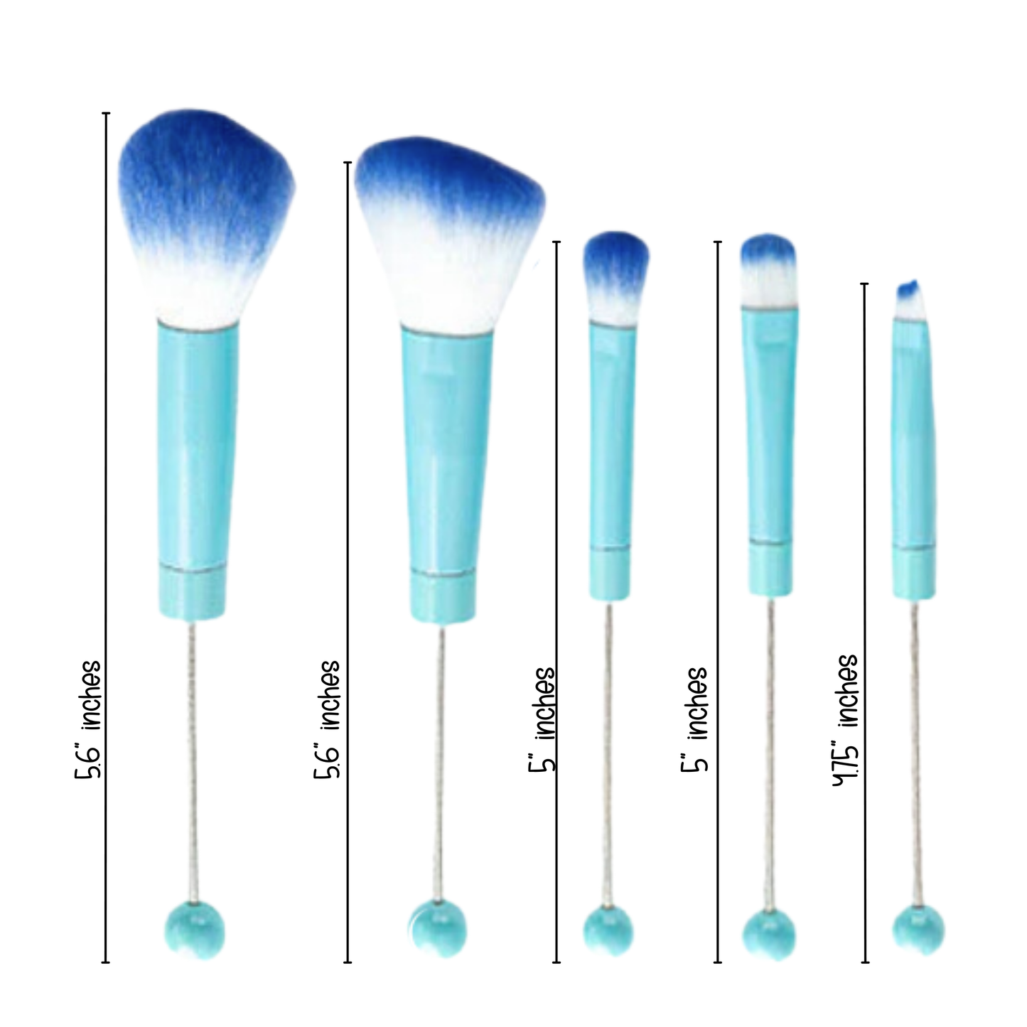 Blue Beadable Makeup Brushes | Set of 5