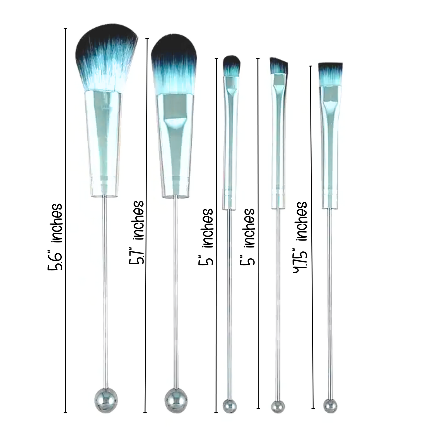 Silver Beadable Makeup Brushes | Set of 5