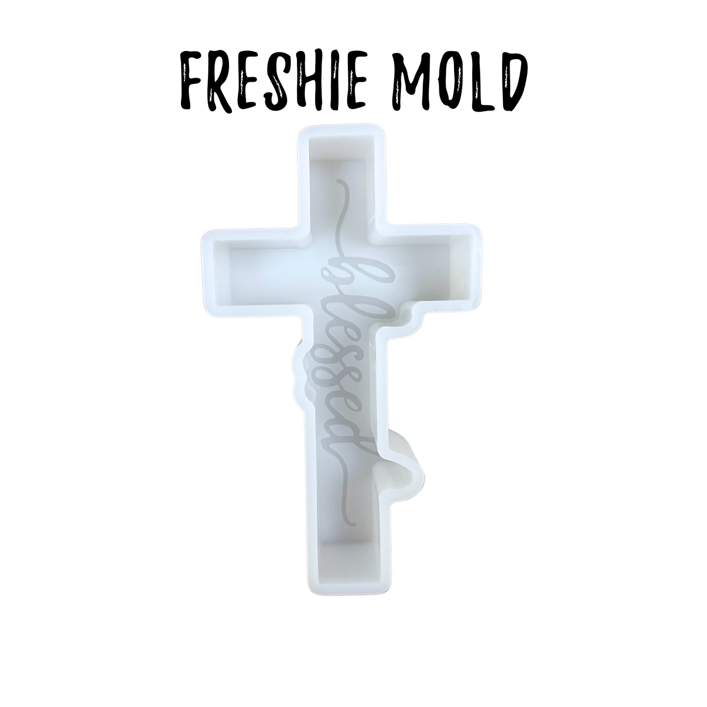 Cross with Blessed in Cursive Silicone Mold
