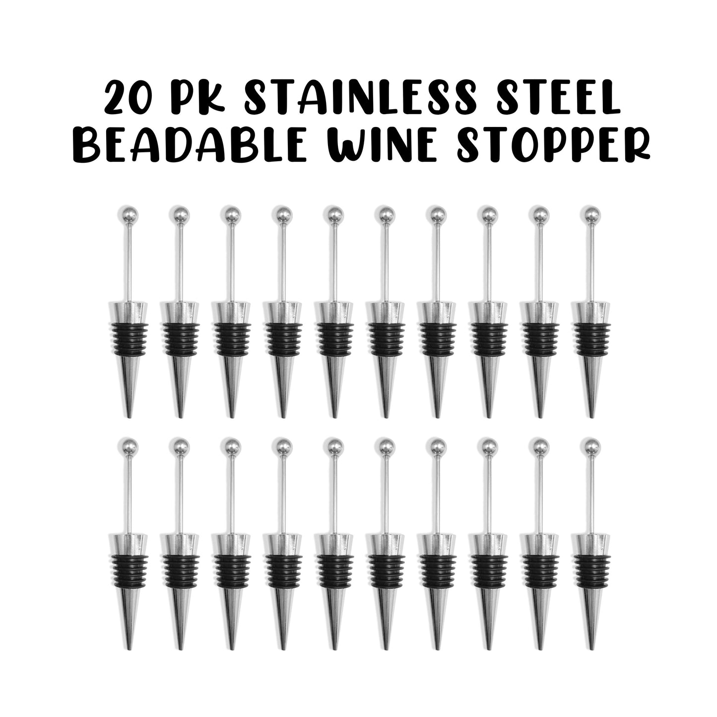 Beaded Wine Stopper Silver Stainless Steel 20pk