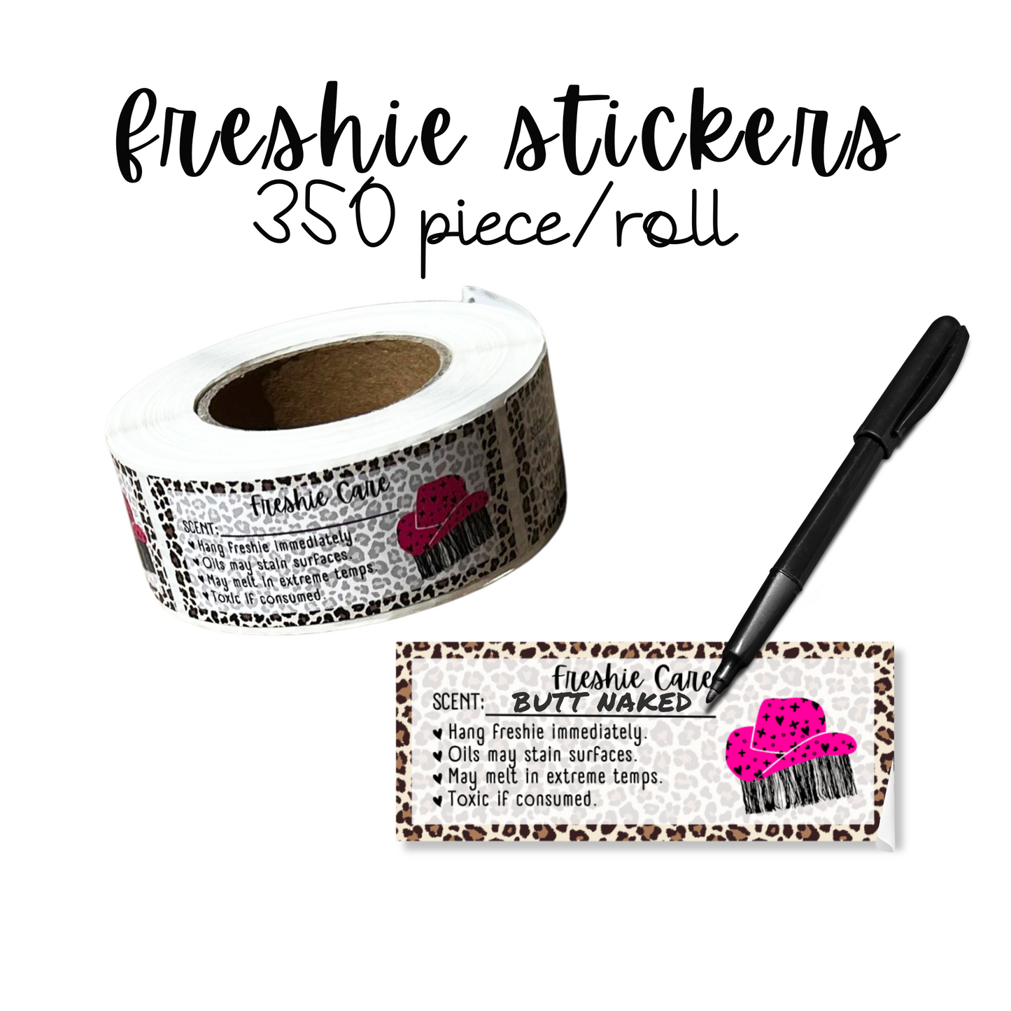 Leopard Pink Cowboy Hat Fringe Warning Labels Customer Package 1x2.5” |350 pc roll
