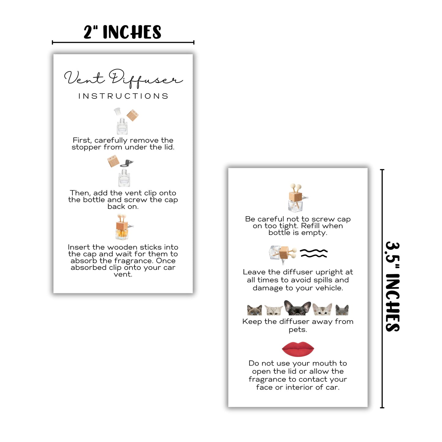 Car Vent Wood Diffuser Care Card | 50 Pack 2x3.5 inches Cards