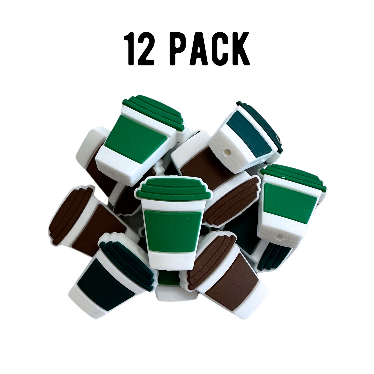 Coffee Cup Mixed Focal Beads Silicone | 12 pk