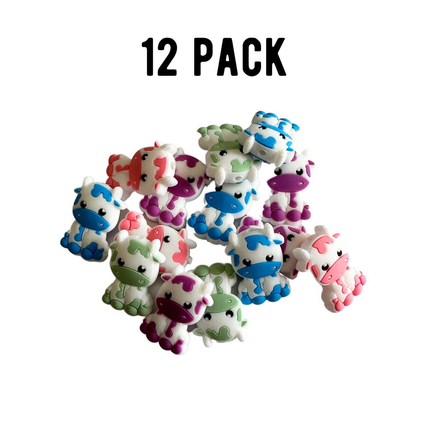 Dairy Cow Silicone Beads | Mixed Assorted | 12 pk