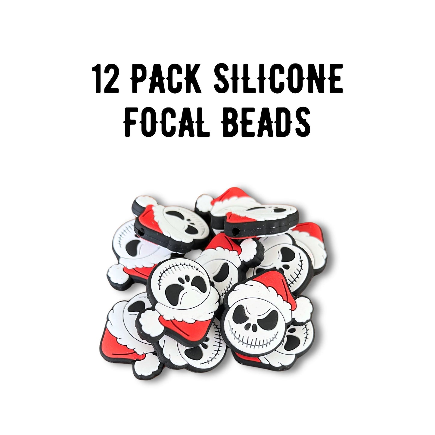 Santa Hat Skeleton Jack Halloween Christmas Skelling Silicone Focal Bead | 12pk
