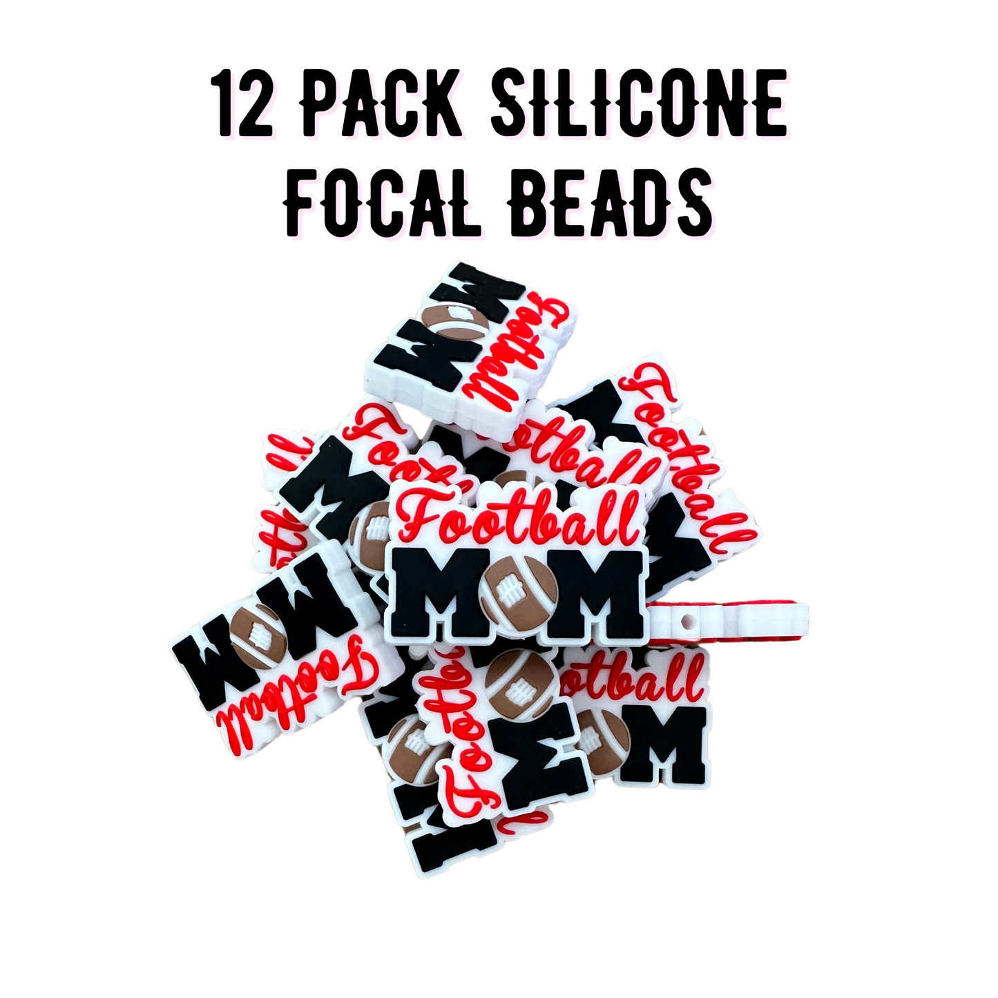 Football Mom Silicone Focal Bead | 12 Pack