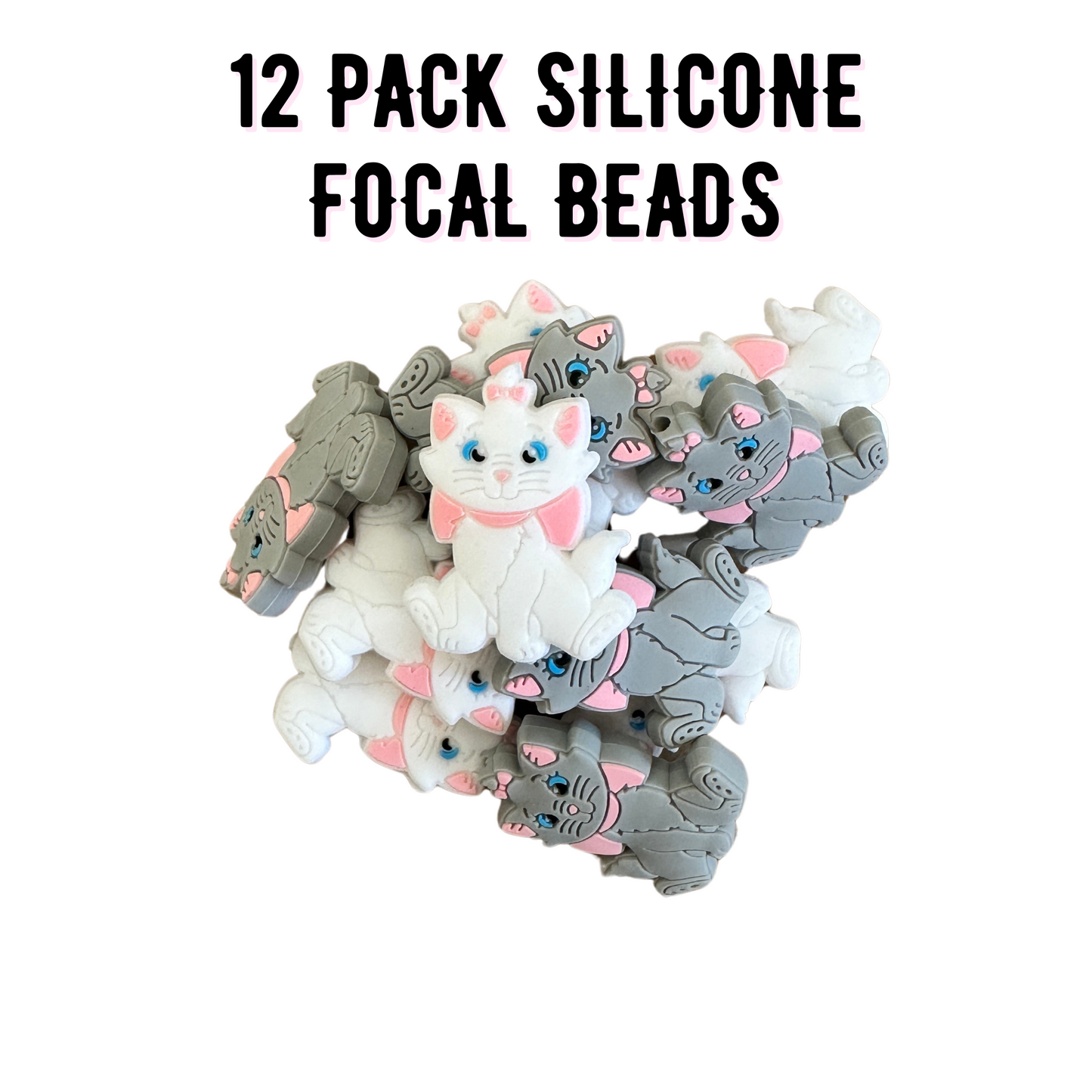 Kitty Cat Silicone Focal Bead Set | 12 Pc Mixed Pack