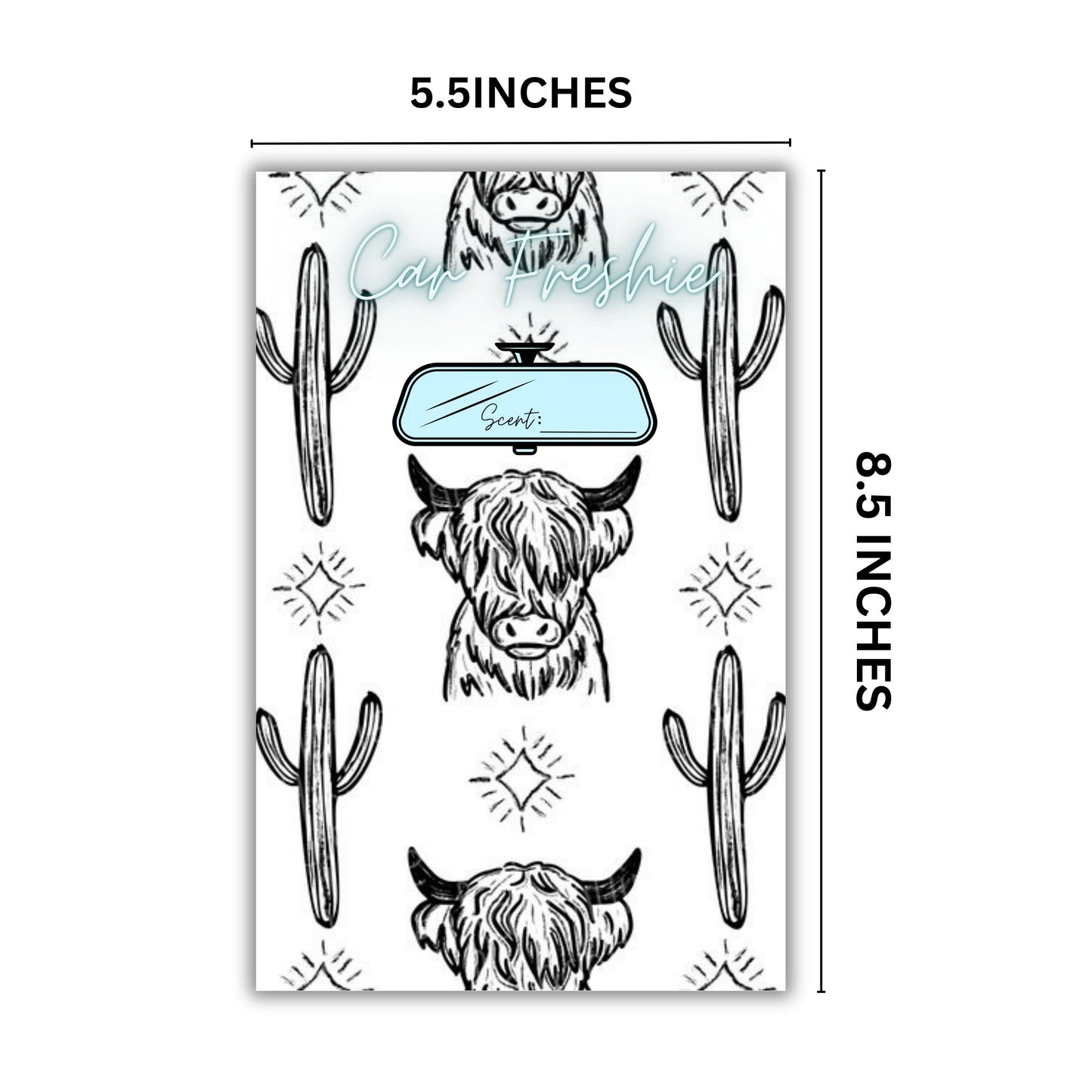 Car Freshie Insert Cards | 50 pk 5.5x8.5” Cactus Cow Modern Simple, fits in 6x9”