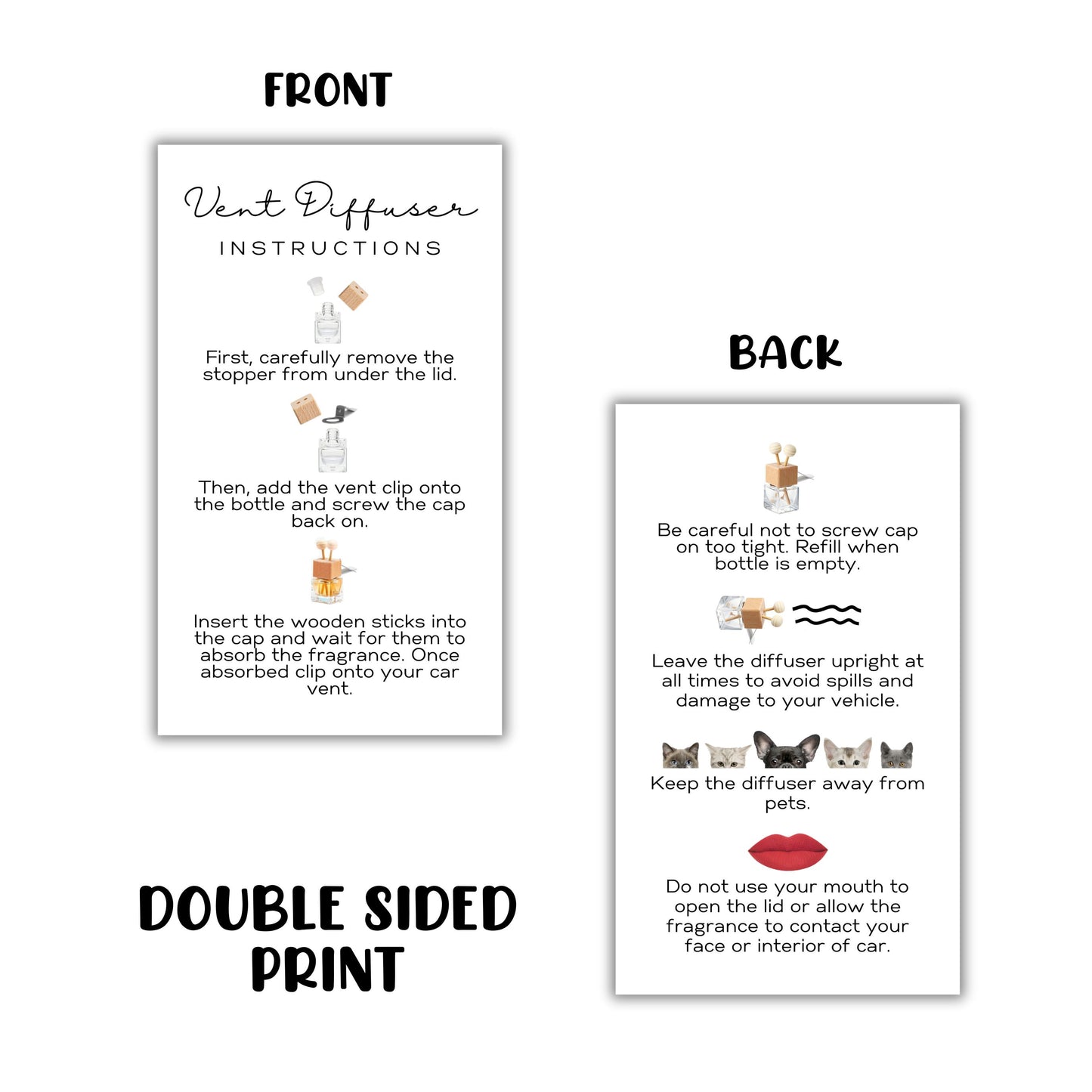 Car Vent Wood Diffuser Care Card | 50 Pack 2x3.5 inches Cards