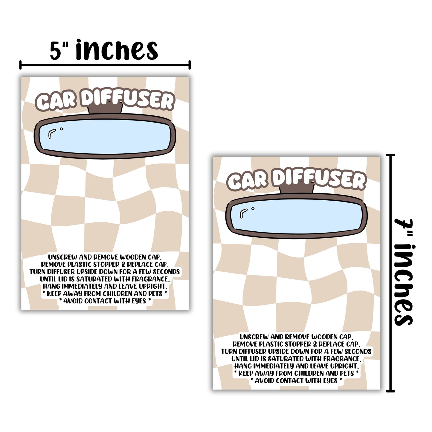 Car Oil Diffuser Package Bag Insert Care Instruction Cards | 50 pk 5x7” Tan Checkered