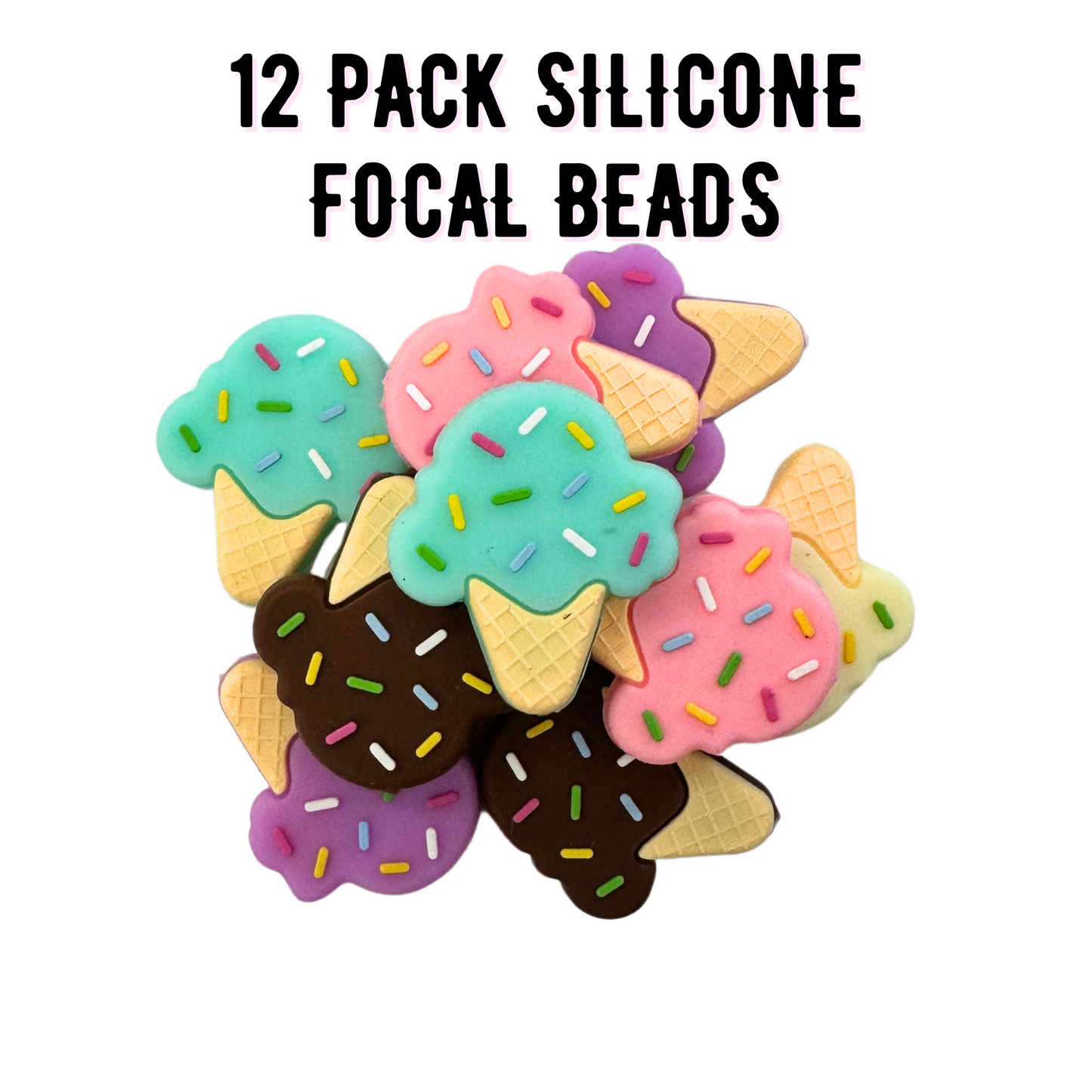 Ice Cream Cone Silicone Focal Bead Set | 12 Pc Mixed
