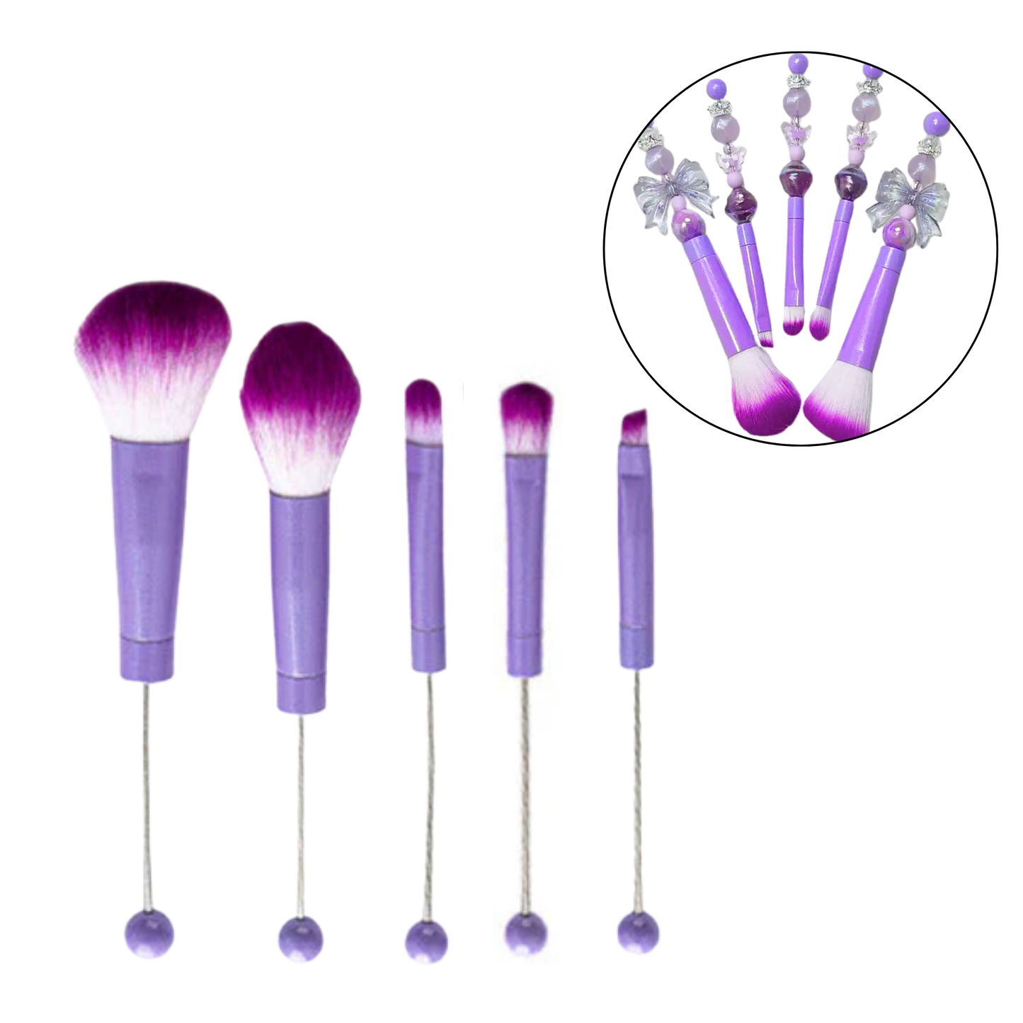Purple Beadable Makeup Brushes Set of 5