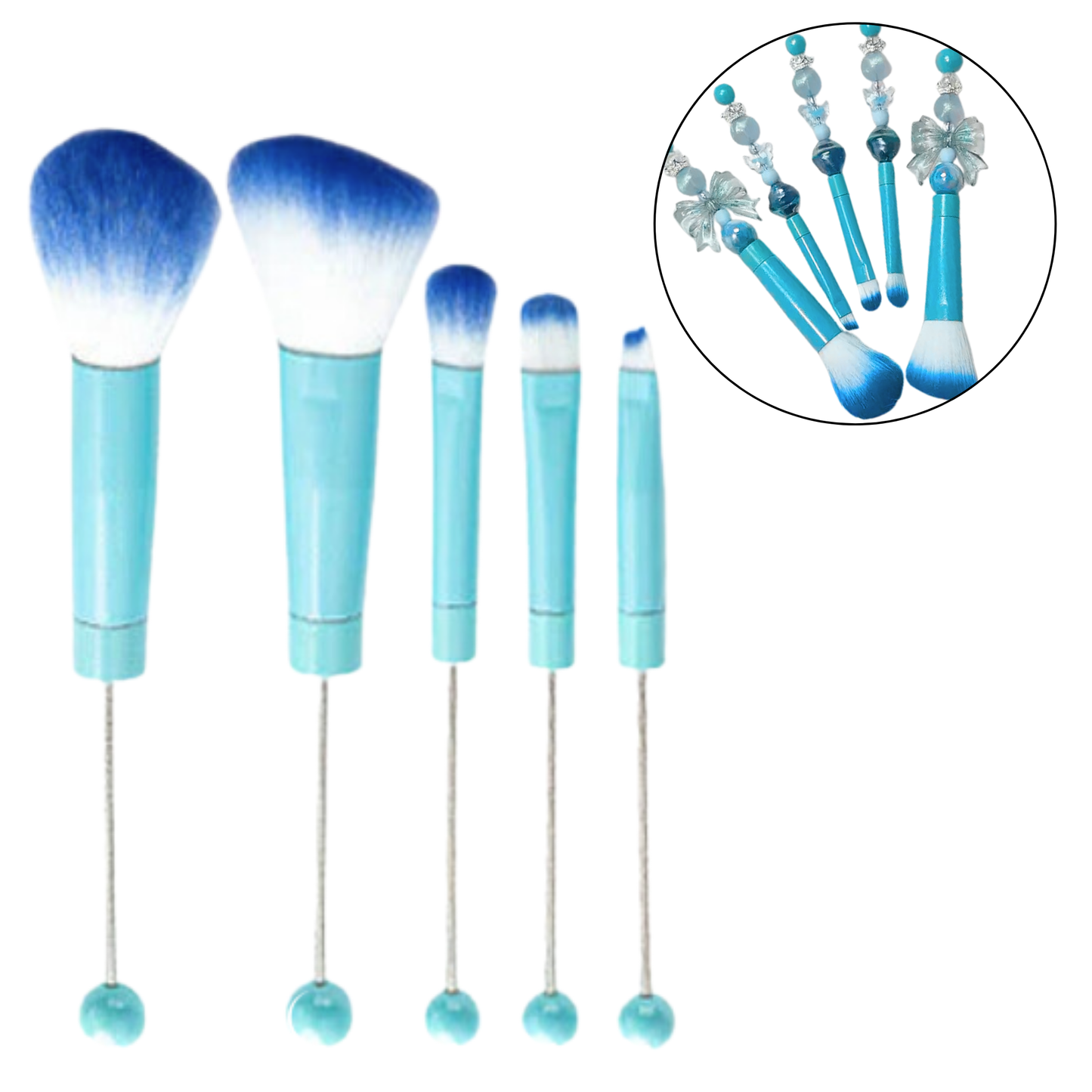 Blue Beadable Makeup Brushes | Set of 5