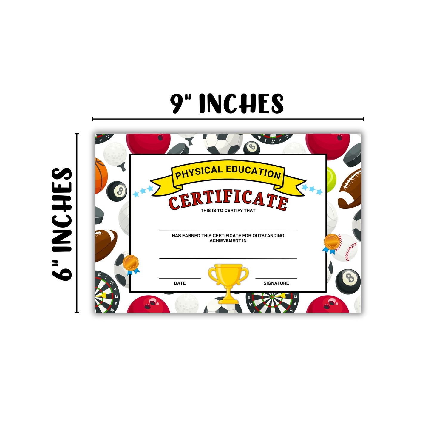 PE Physical Education Class Certificate of Outstanding Achievement 30pk 6x9”
