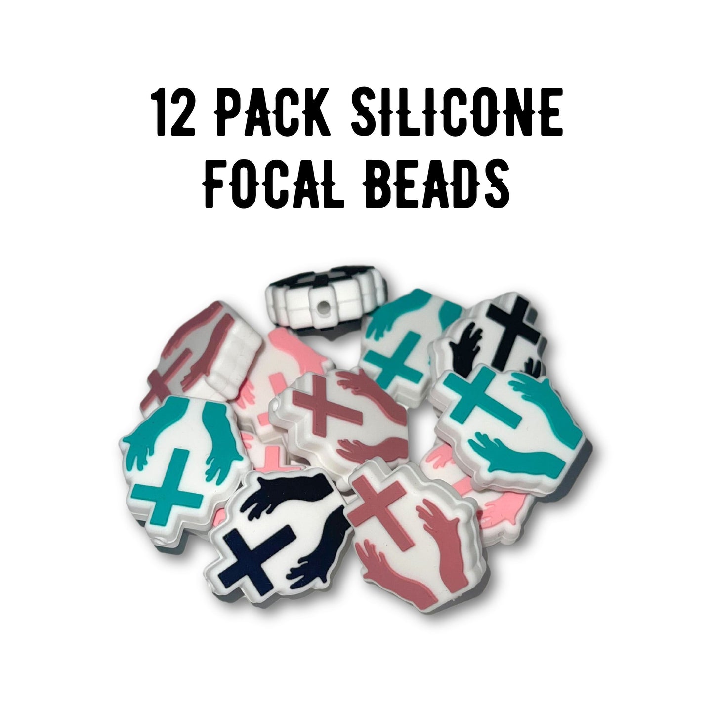 Cross with Praying Hands Christian Religious Bible Silicone Beads | 12pk