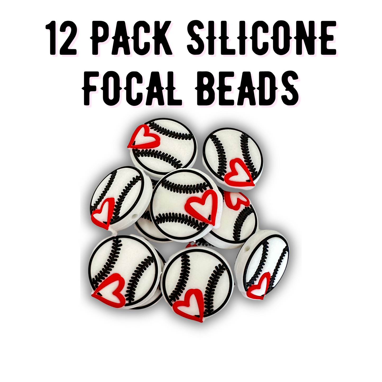 Baseball with Heart Silicone Bead| 12 pk