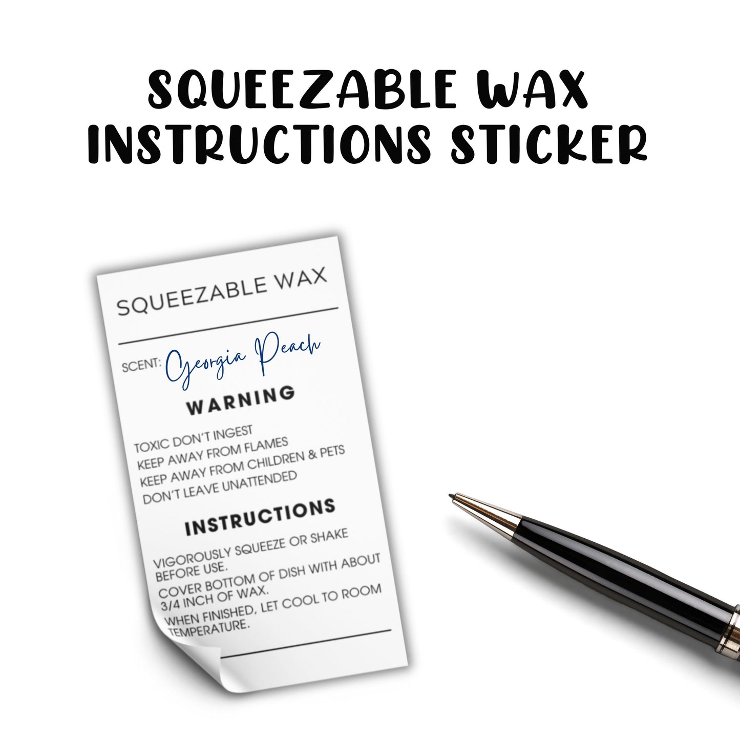 Squeezable Squeezy Wax Instruction Stickers | 250 pc per Roll 2x3.5” Minimalist Warning Labels for Warmer How to Use Liquid Scent Write in