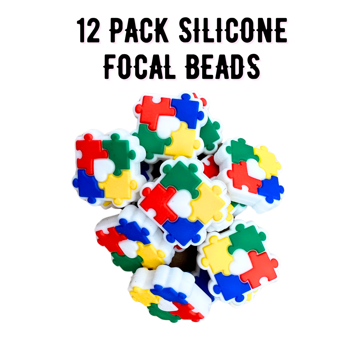 Autism Awareness Puzzle Silicone Focal Beads | 12 Pc Pack