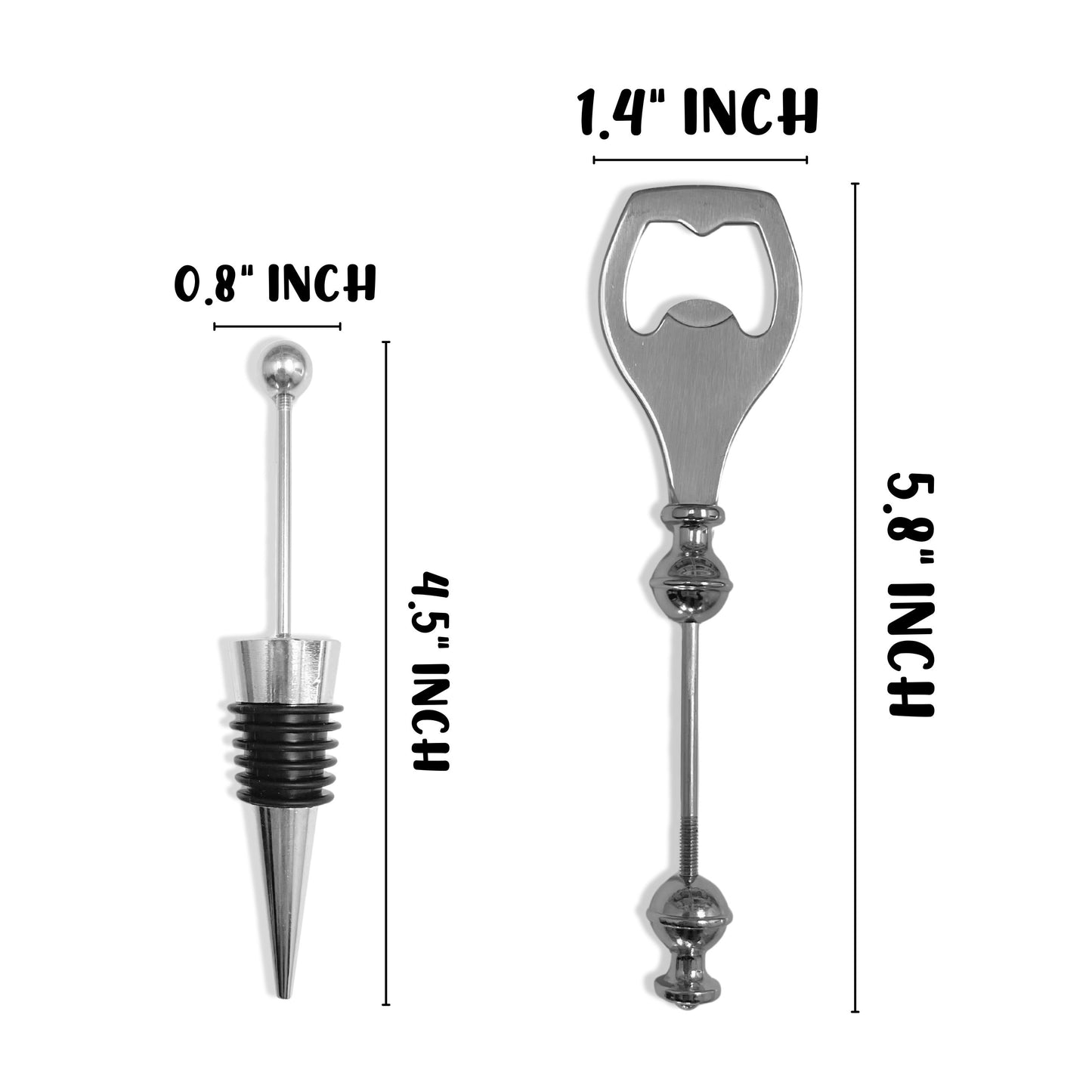 Beadable Bottle Opener and Wine Stopper Silver Stainless Steel 10 pk, 5 of Each