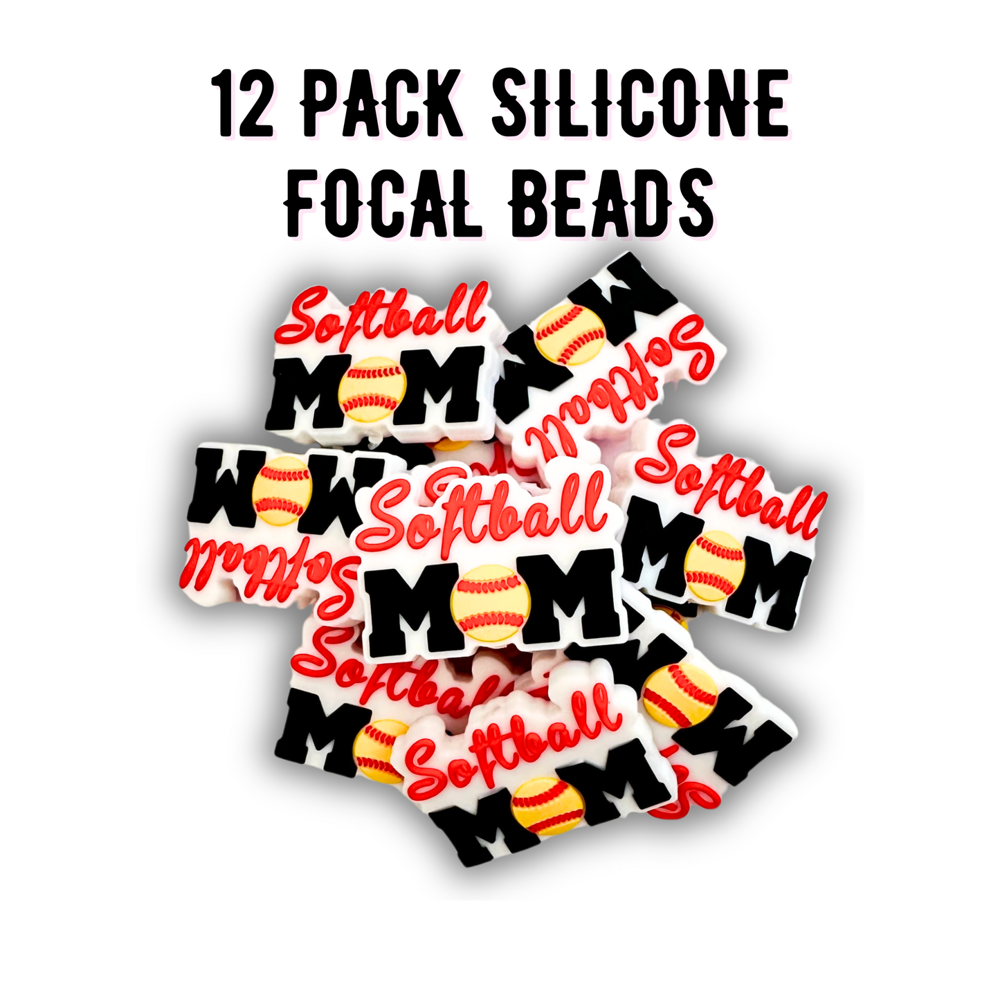 Softball Mom Silicone Focal Bead | 12 Pack