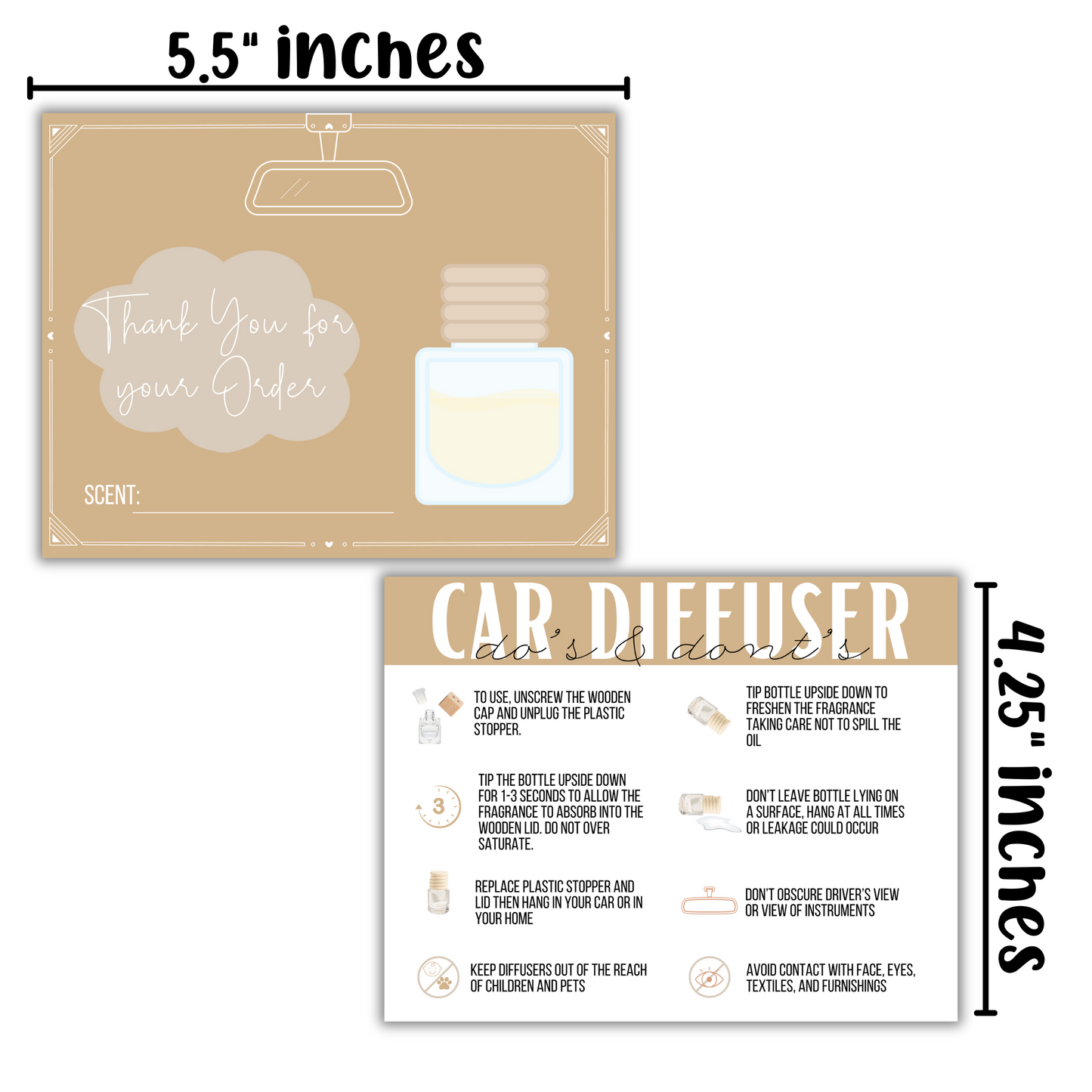 Car Diffuser Care Instruction Cards | 50 pk 4.25x5.5”