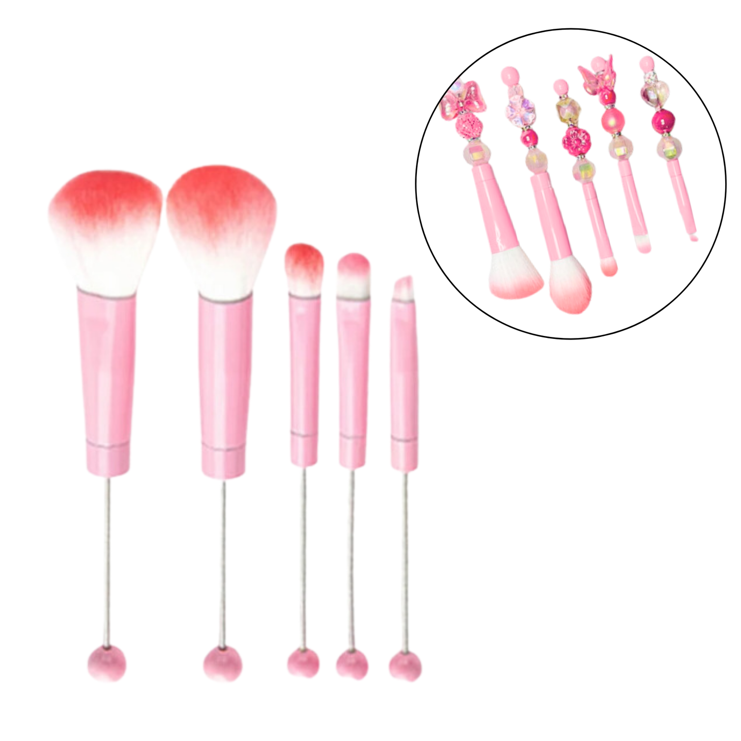 Pink Beadable Makeup Brushes Set of 5