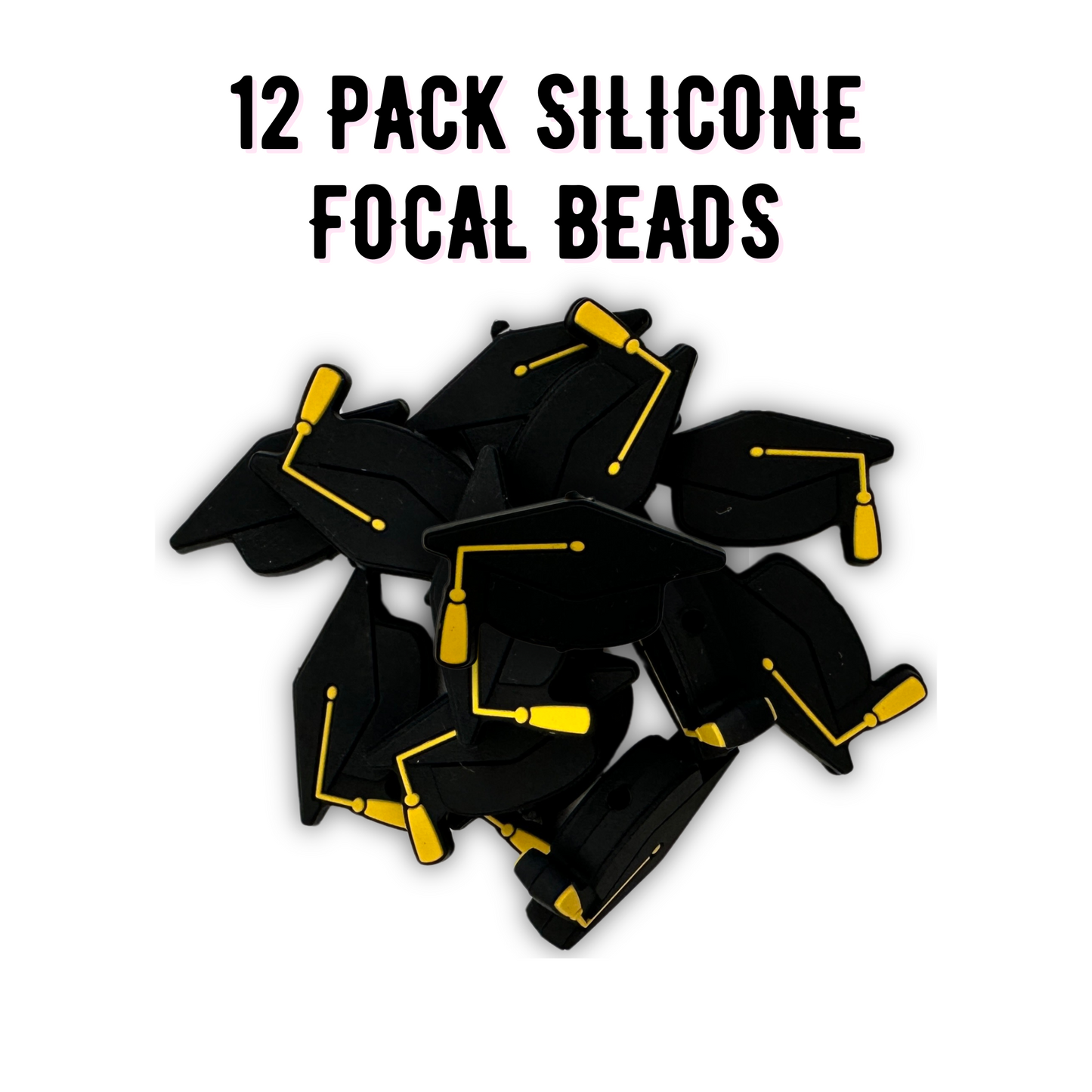 Graduation Cap with Tassel Silicone Focal Bead | 12 pack
