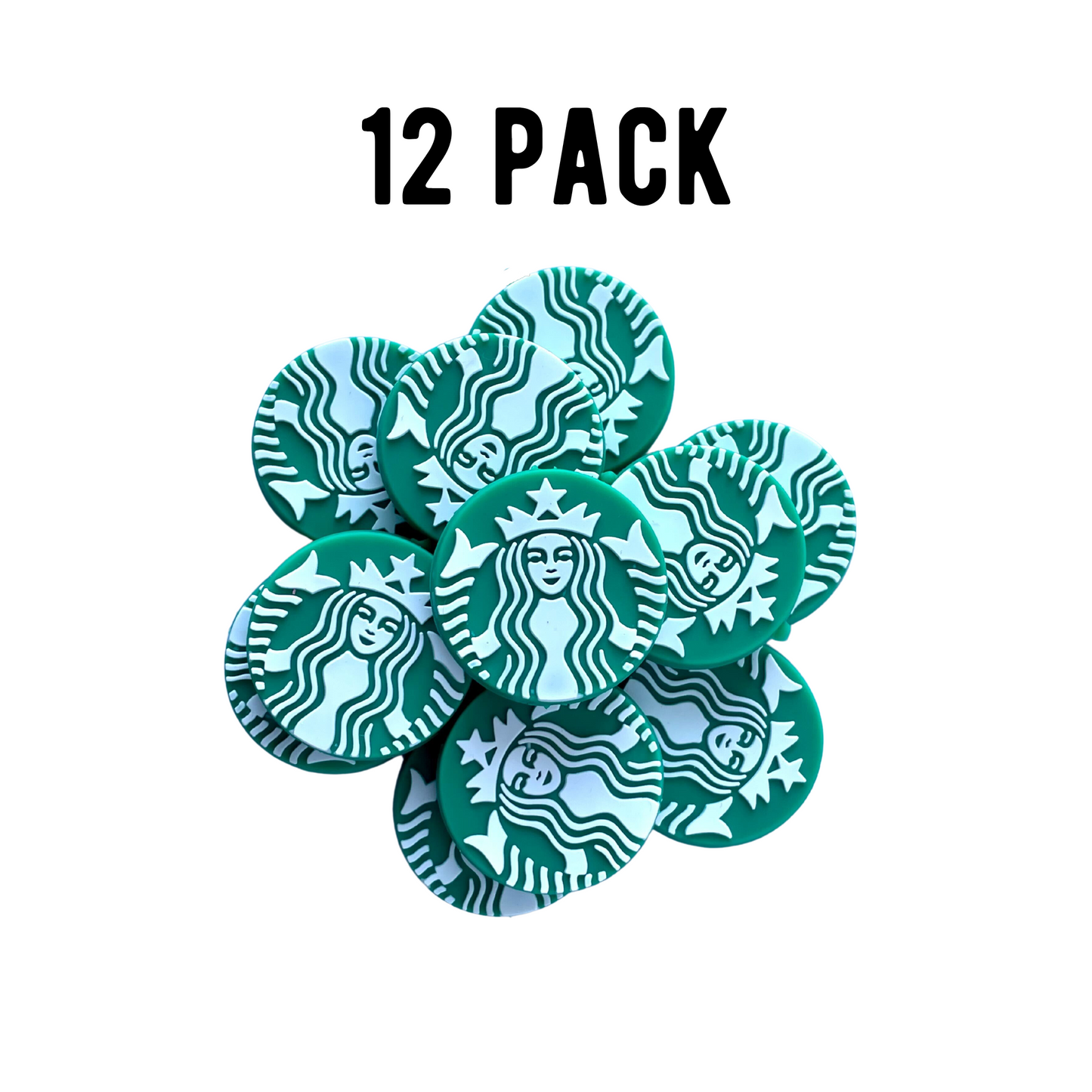 Coffee Green Logo Focal Beads Silicone | 12 pk Bulk Wholesale for Freshie String Hangers Beadable Pen Mermaid Circle Badge Clip