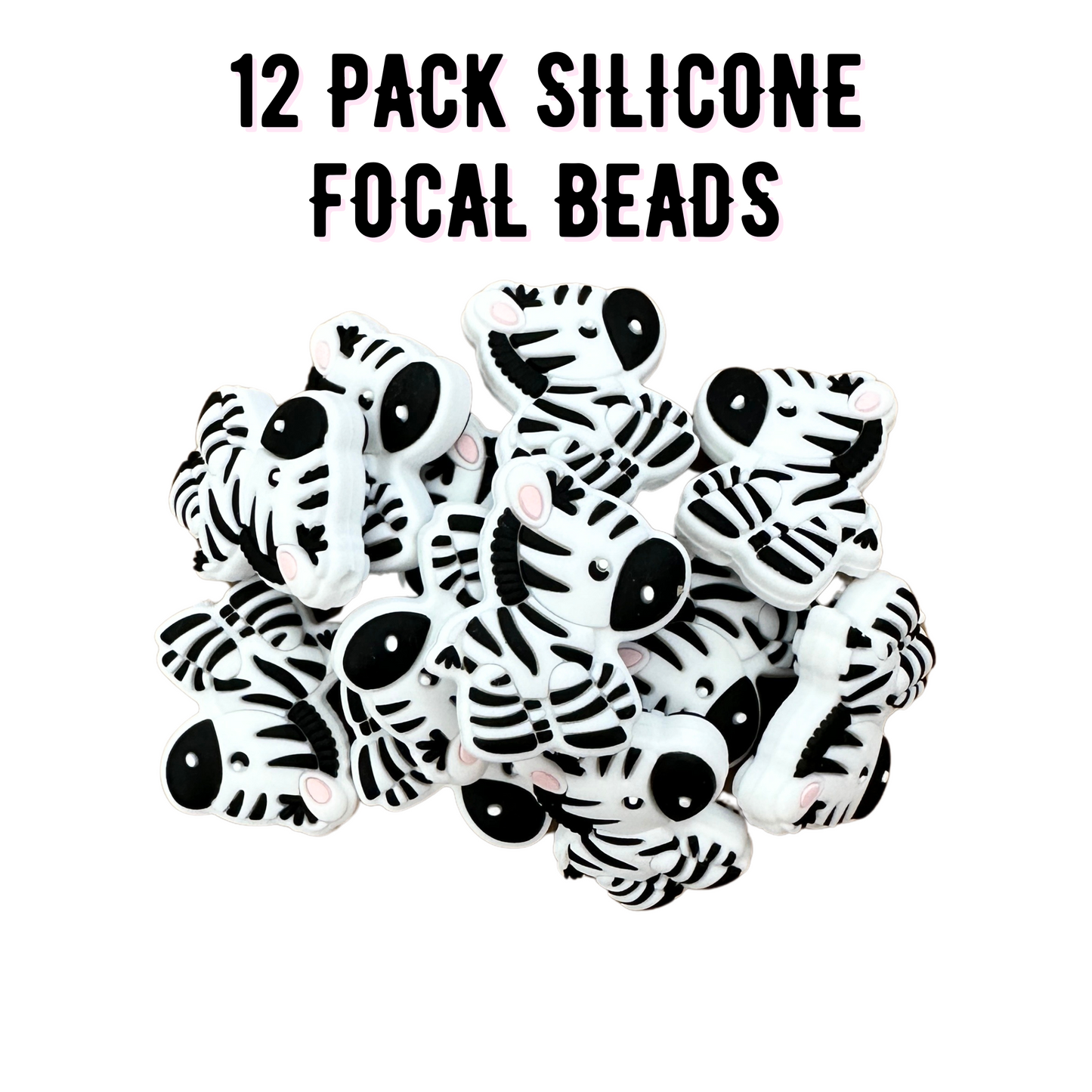 Zebra Silicone Focal Beads | 12 Pack