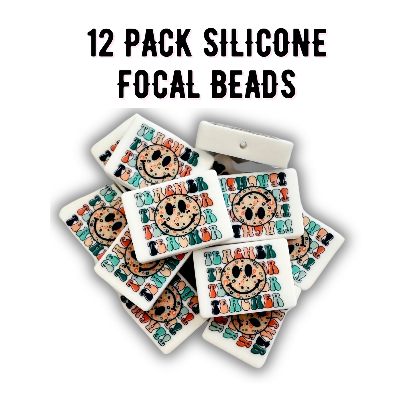 Teacher Smiley Face Silicone Focal Bead | 12 Pack