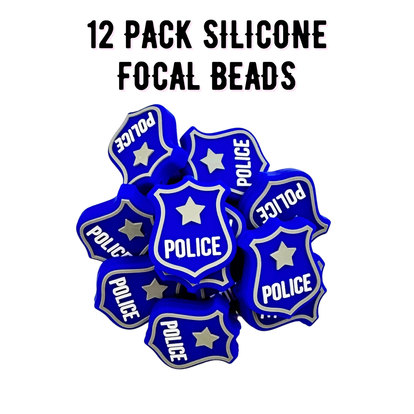 Police Badge Silicone Focal Bead | 12 Pack