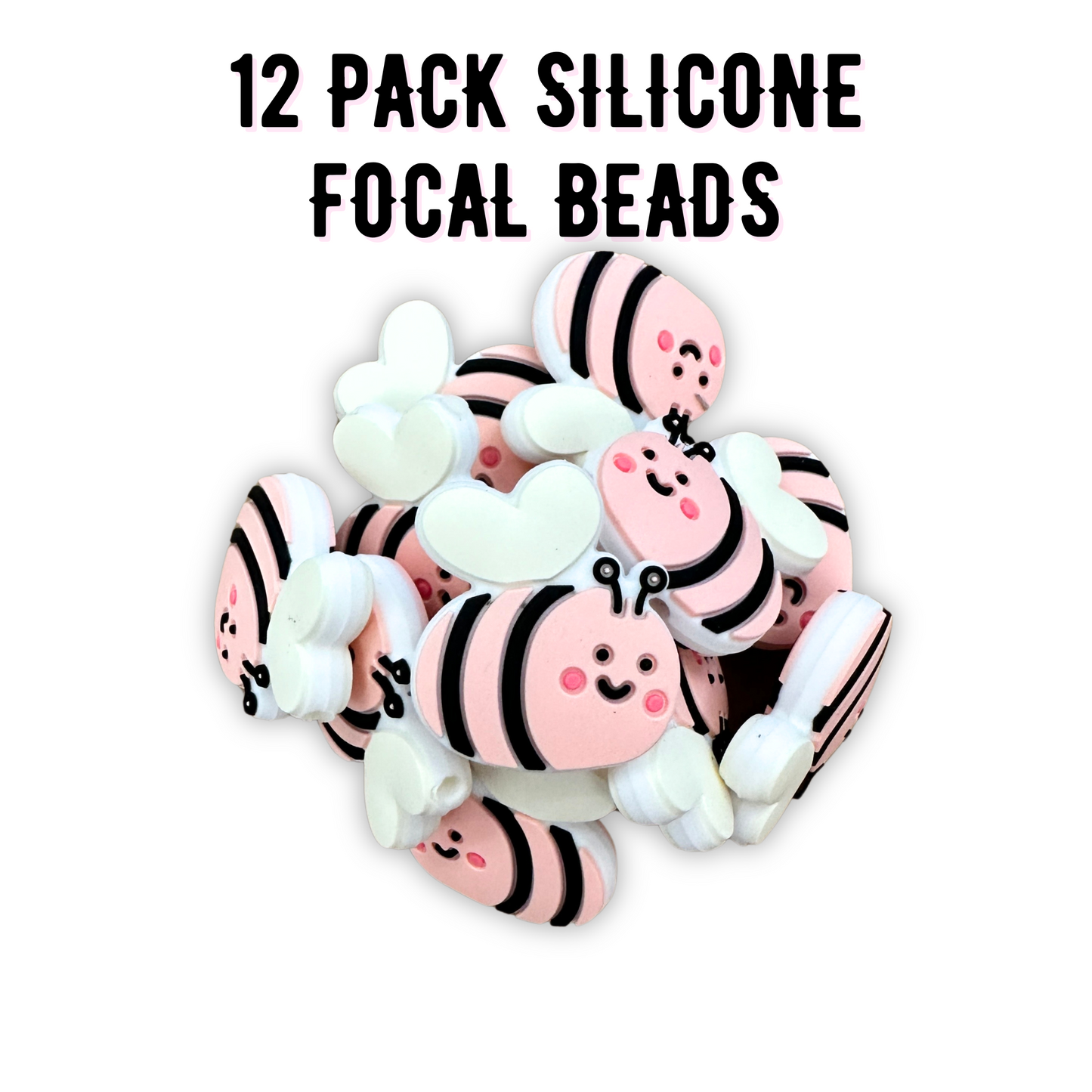 Pink Bumble Bee Silicone Focal Beads | 12 Pc