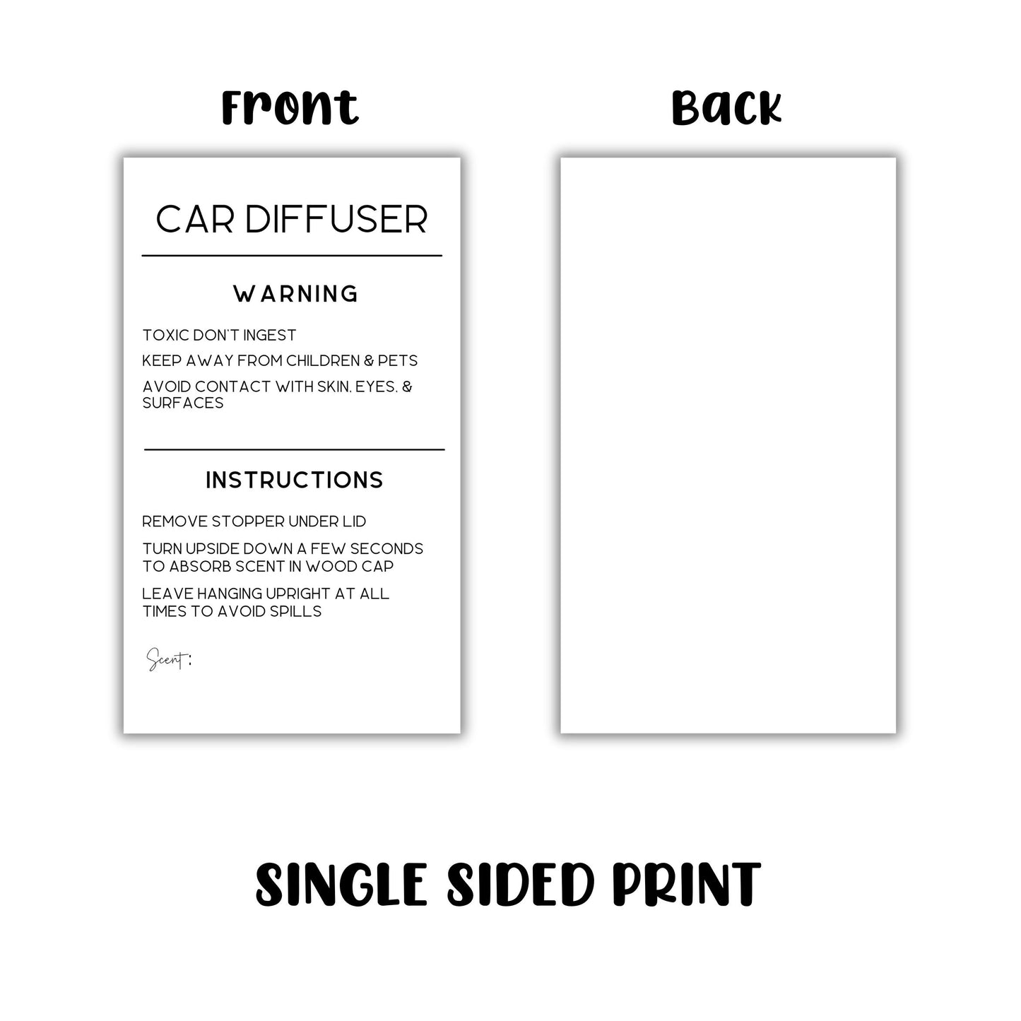 Car Oil Diffuser Vent Warning Labels and Instruction Cards | 50 pk 3.5 x 2”