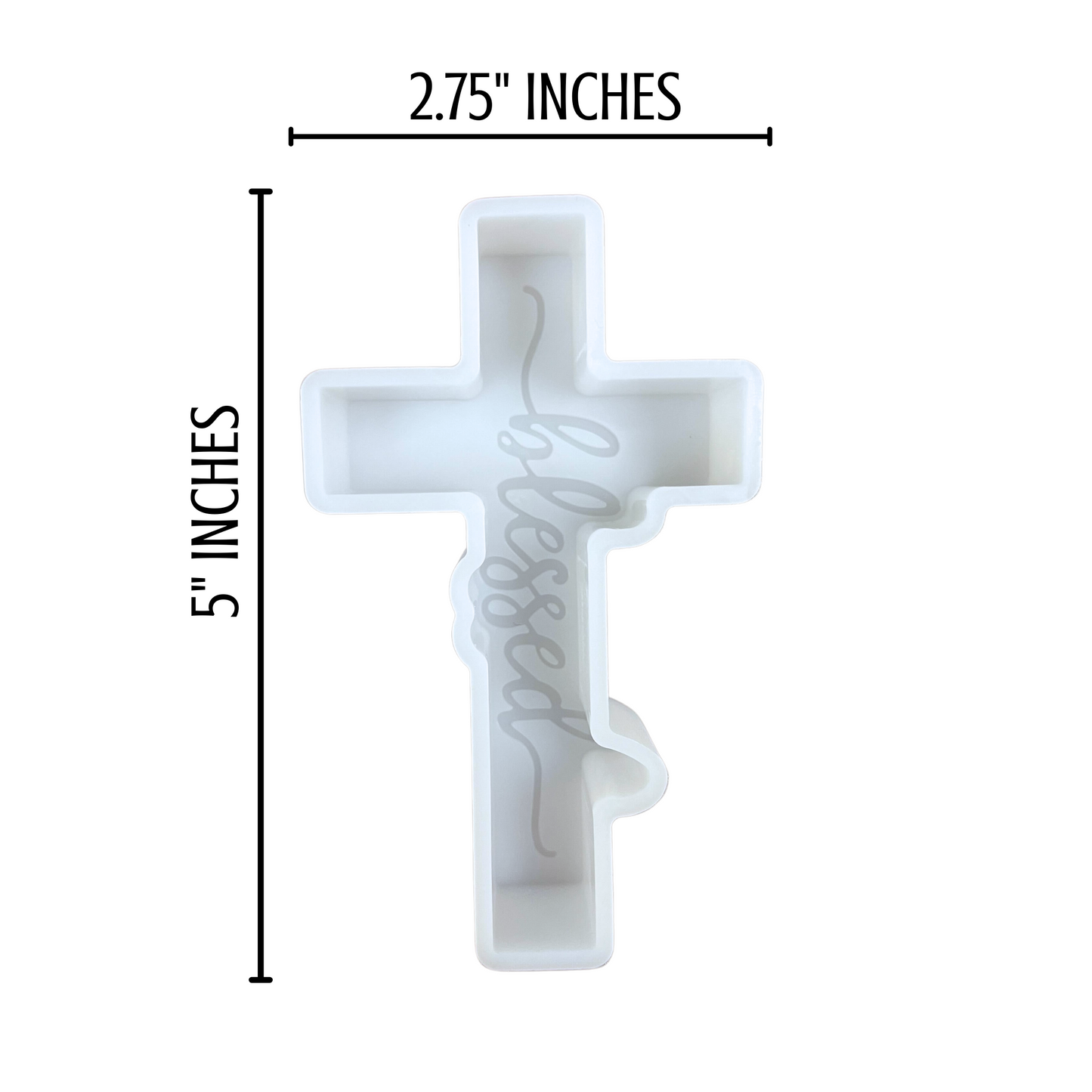 Cross with Blessed in Cursive Silicone Mold