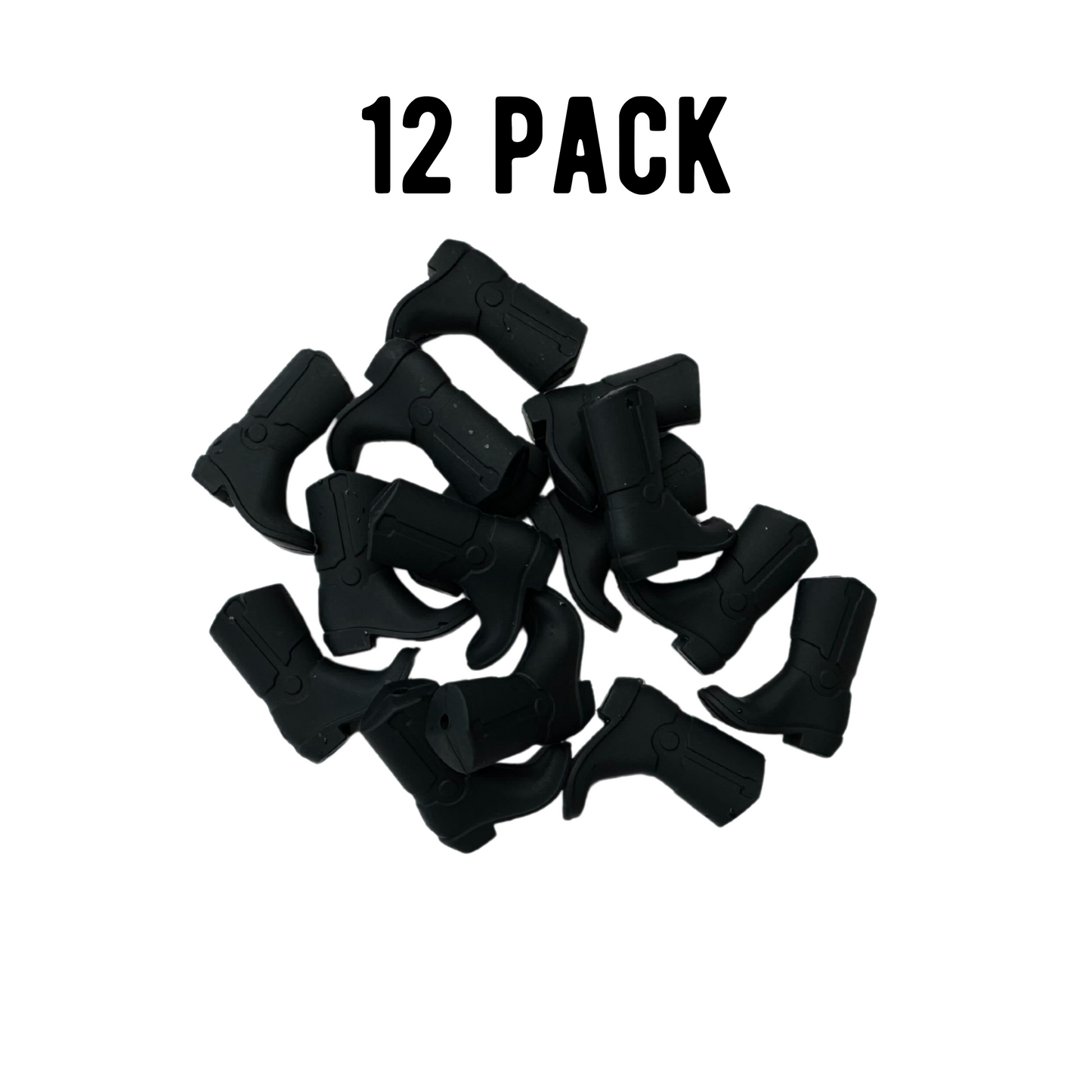 Black Cowboy Boots Silicone Bead| 12 pk