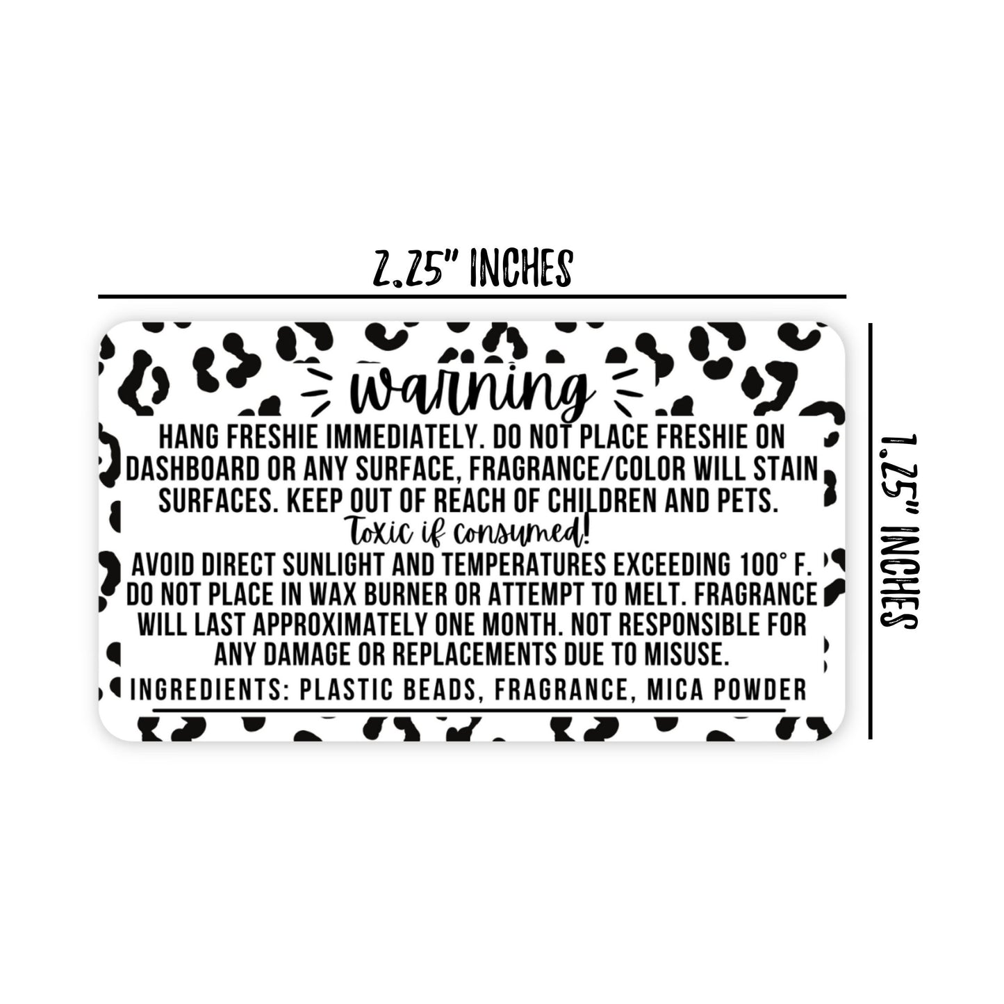 Freshie Warning Label Stickers | 350 Pack | Sticker Size 2.25" in x 1.25" in | Leopard Design