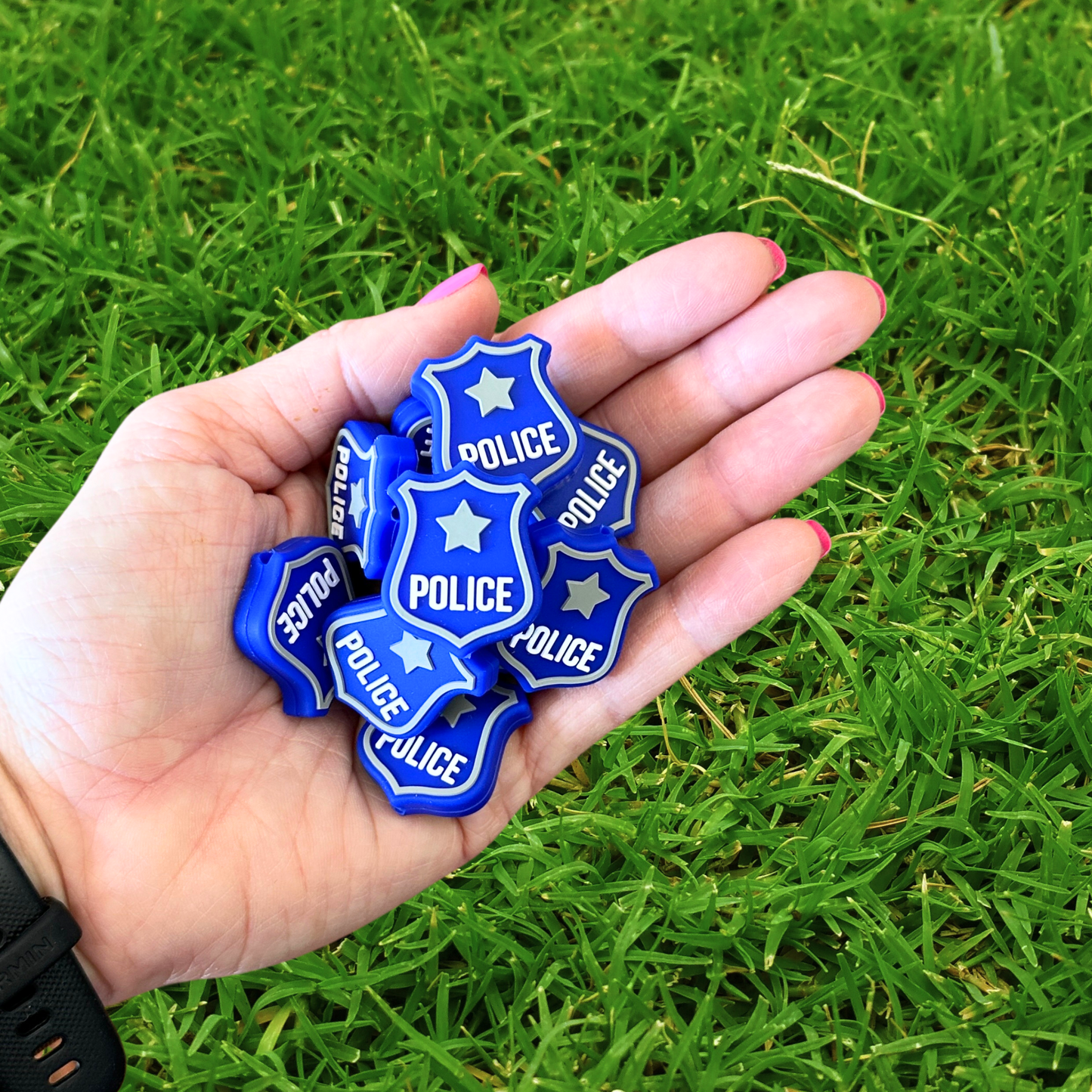 Police Badge Silicone Focal Bead | 12 Pack